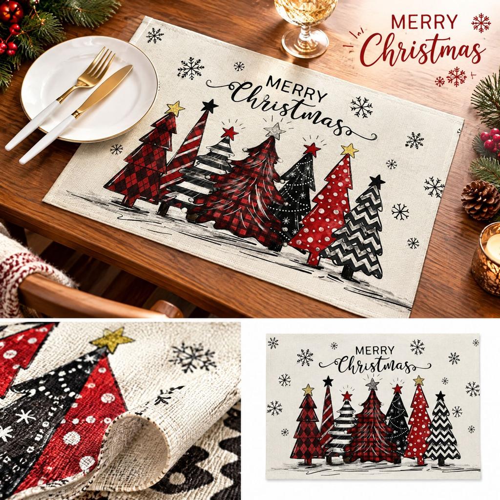 Christmas Placemat with Print Heat- Table Holiday Dining Table Decor for Home