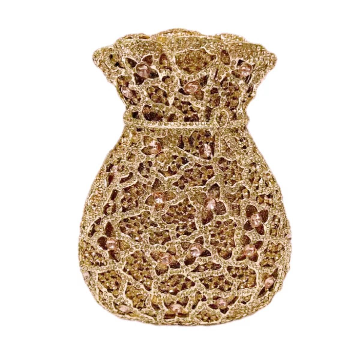 

New vase diamond dinner bag cosmetic bag handmade point diamond metal hollow clutch bag purse