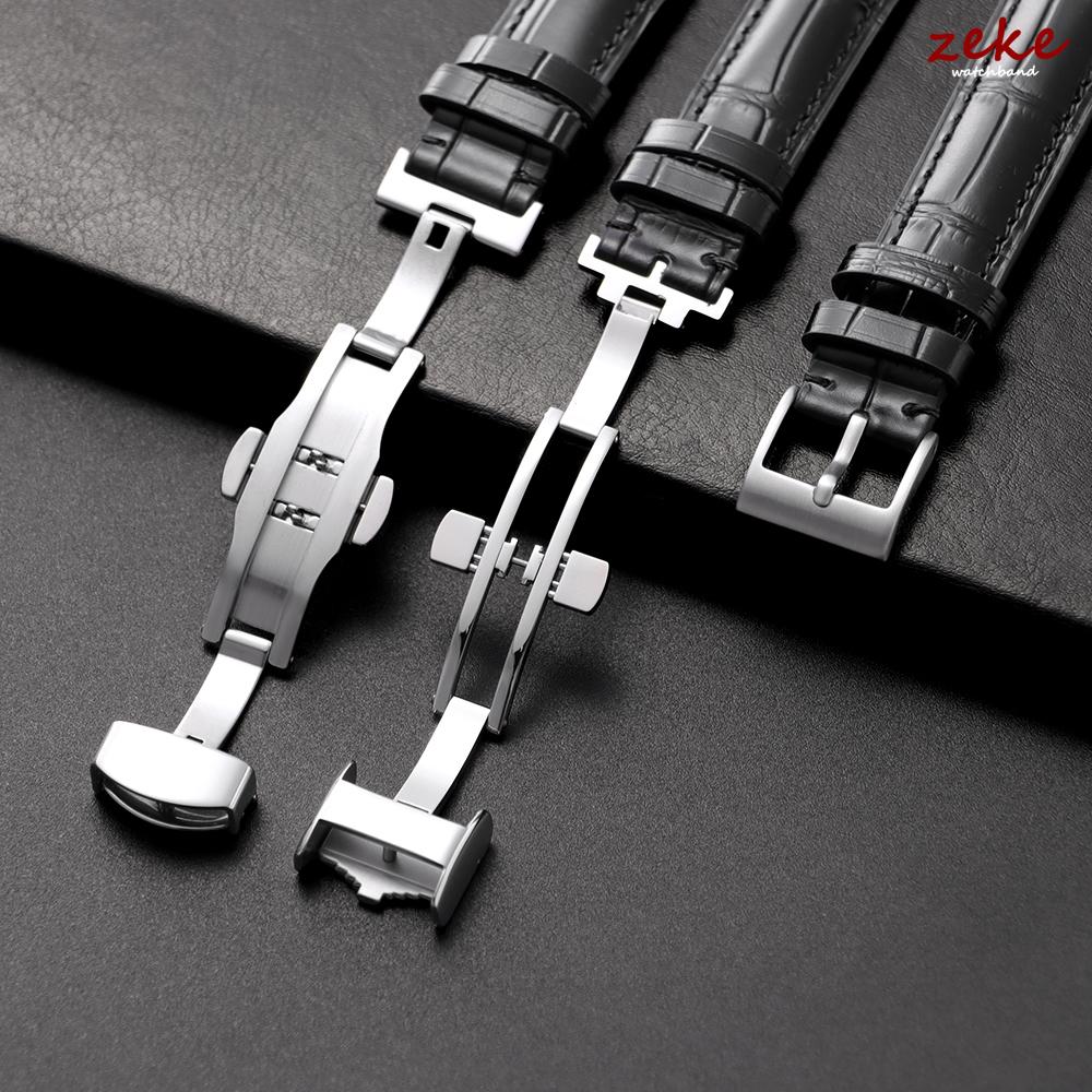 Premium Genuine Leather Watchband 18mm Men's and Women's Replacement Casual Strap with Butterfly Clasp Watch Bracelet Accessory
