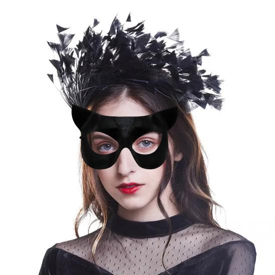 Halloweenská kočičí maska Poloviční obličej Krajková maškarní maska Kočka Liška Zvíře Cosplay Kostým pro Karnevalový ples Party Doplňky