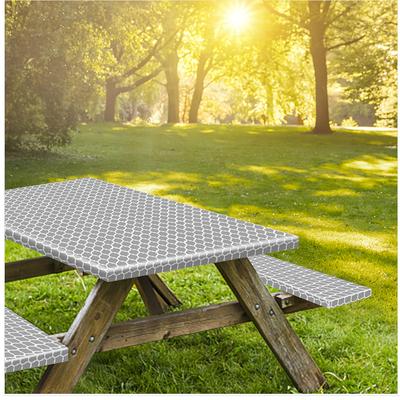 Picnic Tablecovers With Bench Covers Elastic Fitted Tablecloth 6 Ft 30X72 Inch Grey Moroccotables Tablecloths For Camping Indoor