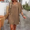 Fashion Summer Spring Solid Color Print Short Sleeve V-Neck Casual Dresses