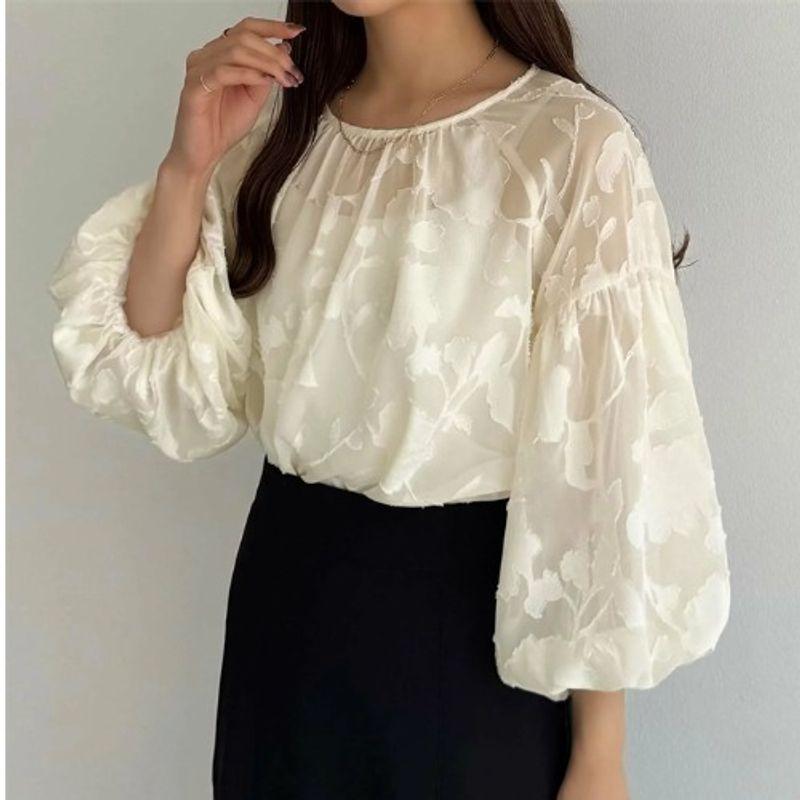 

korea Fashion round Neck Spring and Summer New Black Loose Sneaky Design Perspective Cover Meat Airable Shirt Chiffon Sun Protection Clothing Women Apricot color One size