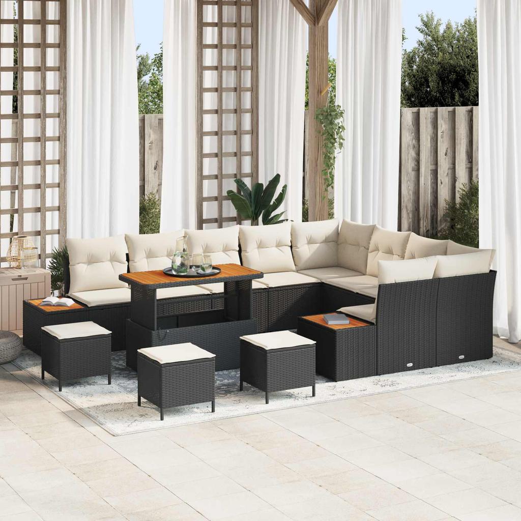 13 Piece Garden Sofa Set with Cushions in Black and Cream