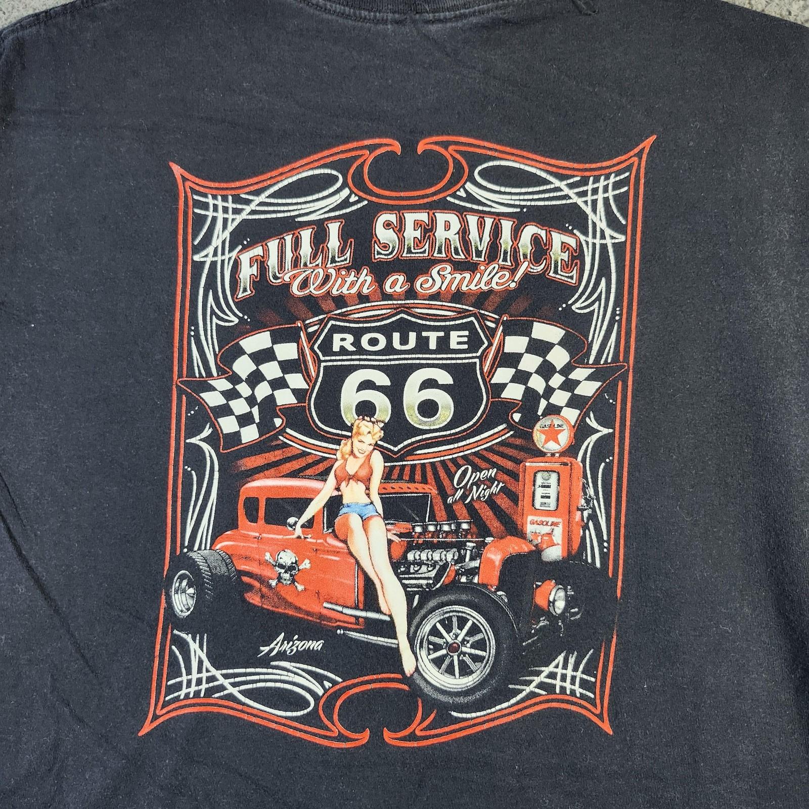 Route 66 Arizona Shirt Mens Extra Large Black Full Service Hot Rod Pinup Tee Unisex T-Shirt L
