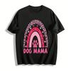 Dog Mama Leopard Print Rainbow Paw Print Graphic Tee Pure Cotton T-shirt