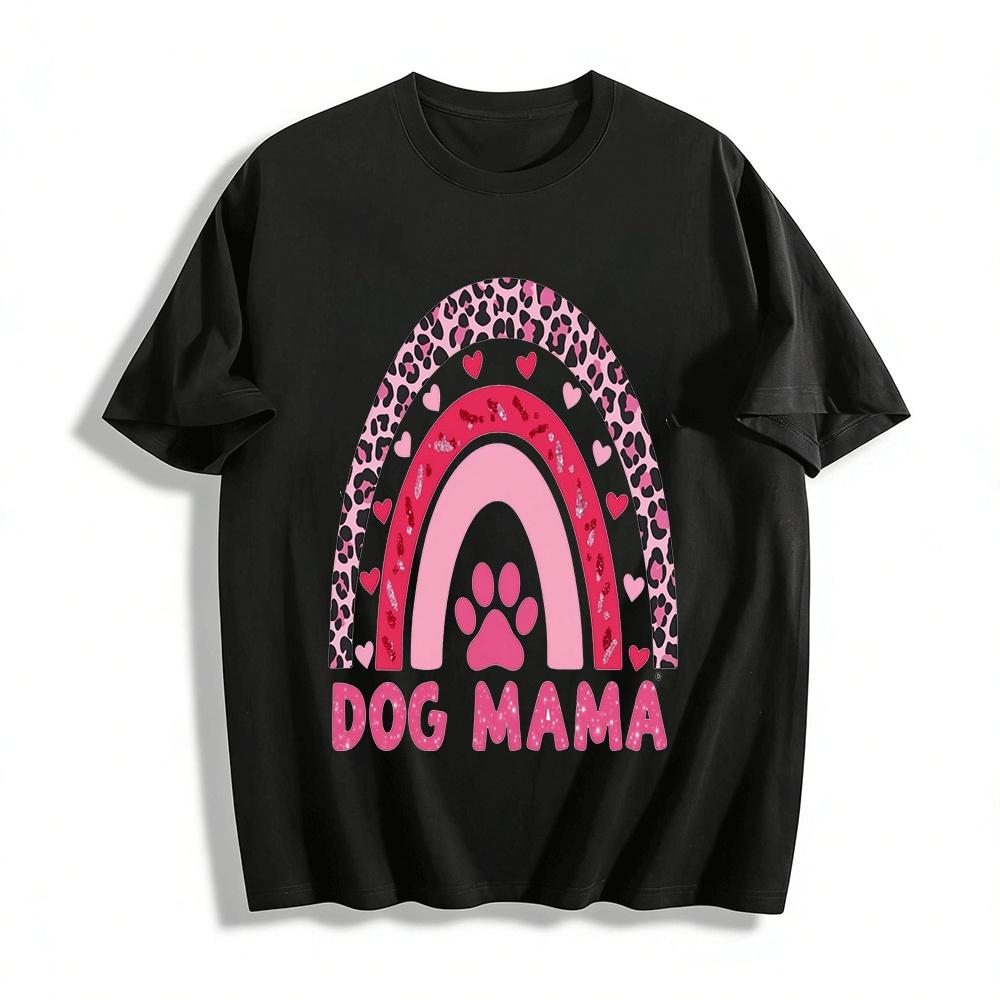 Dog Mama Leopard Print Rainbow Paw Print Graphic Tee Pure cotton T-shirt XXS