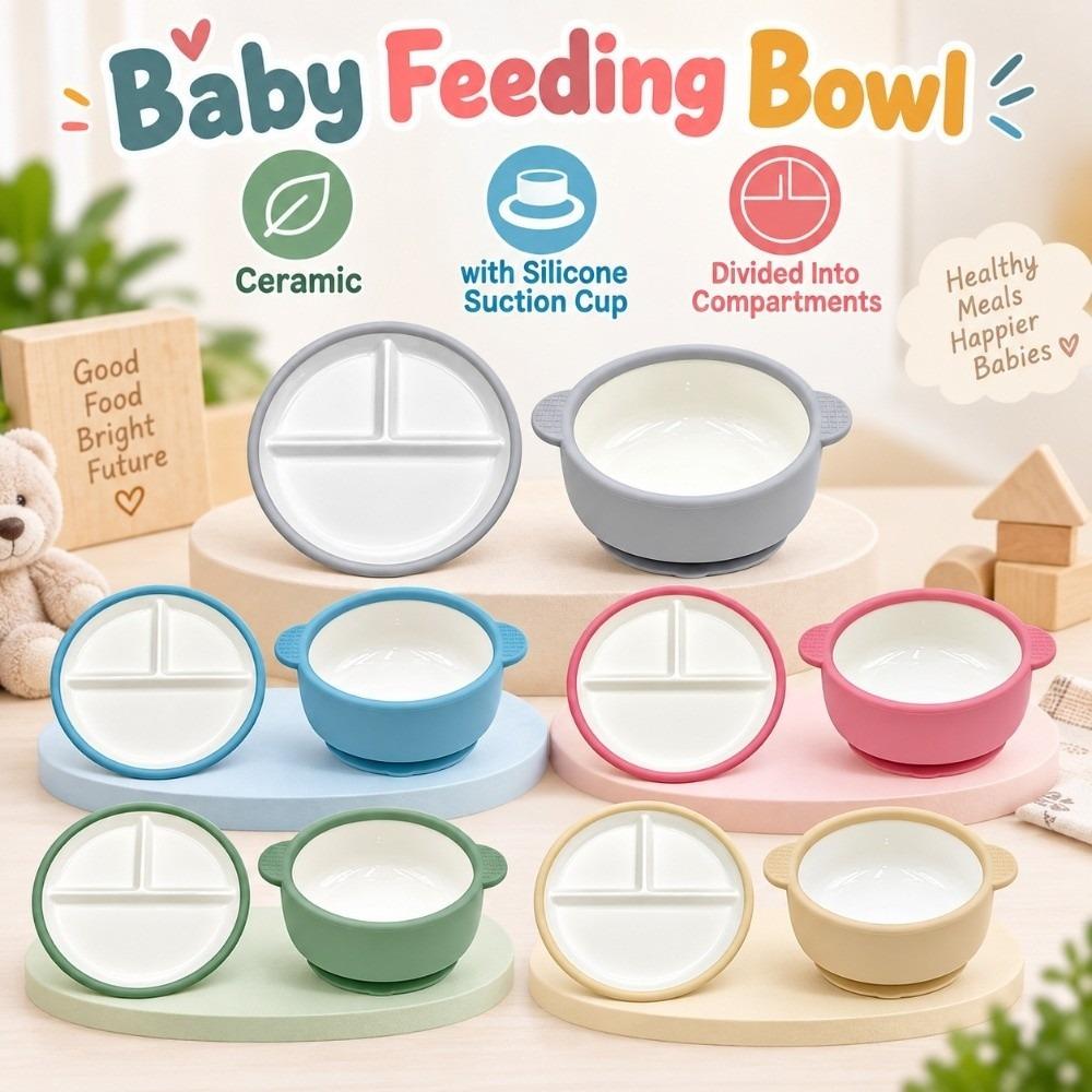 with Silicone Suction Cup Children's Complementary Food Bowl Ceramic Baby Dish Infant Training