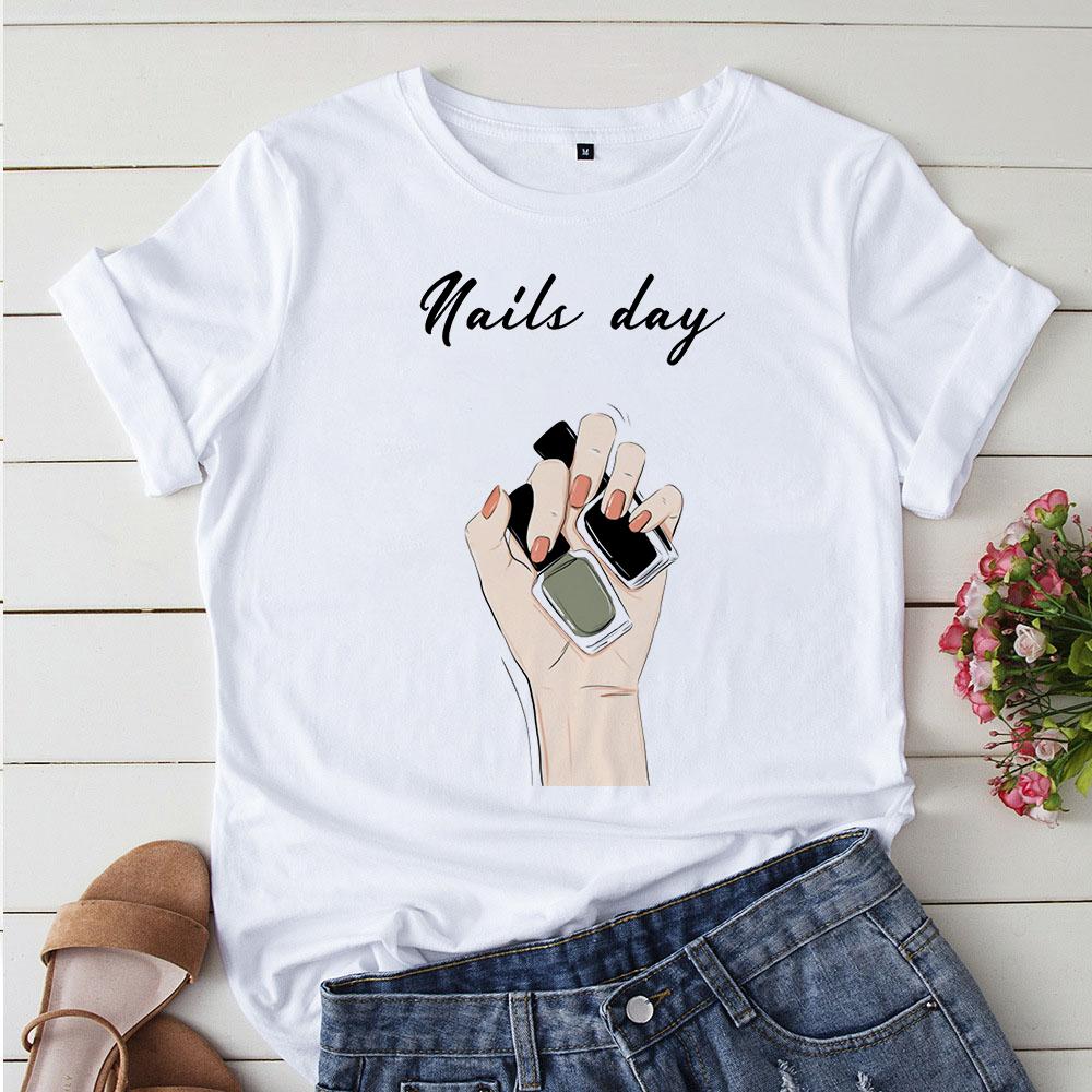 Niedlicher Liebes-Nagellack im koreanischen Stil Weiße T-Shirts Damen T-Shirts 90er Grafik-T-Shirt Camiseta Mujer Niedliches lässiges Mädchen-Tee