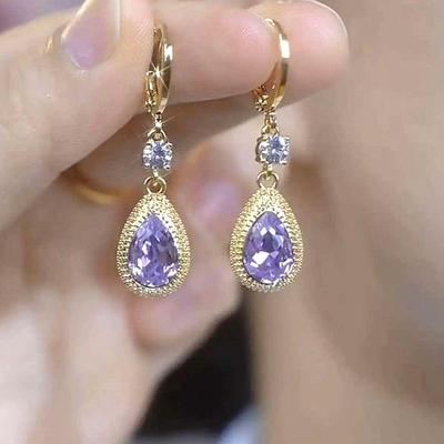 Orecchini Pendenti Lunga Goccia d'Acqua per Donna Stile Geometrico Barocco di Palazzo Cristallo Viola Esagerati per Vacanza Festa