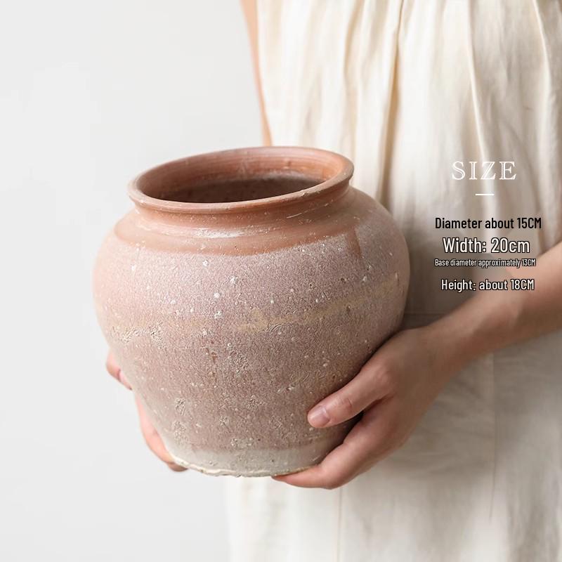 Handgefertigte rote Terrakotta-Vase im Wabi-Sabi-Stil mit doppelten Henkeln - Retro-Grobkeramik für Trockenblumen