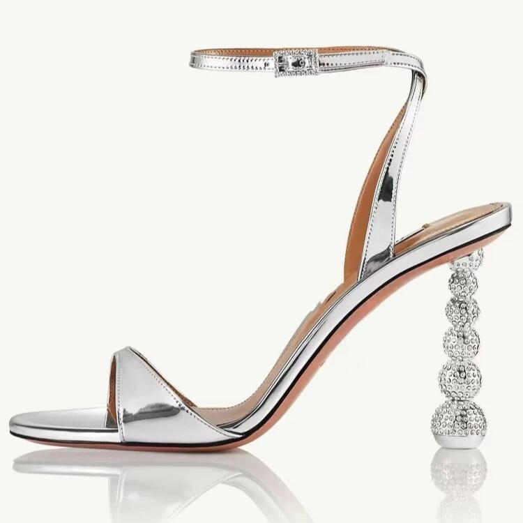 Fashion New Sweet Rhinestone 9.5cm Strange Style Heel Sandals Summer Elegant Banquet Wedding Brides Bridesmaids Women's Slippers 34-43