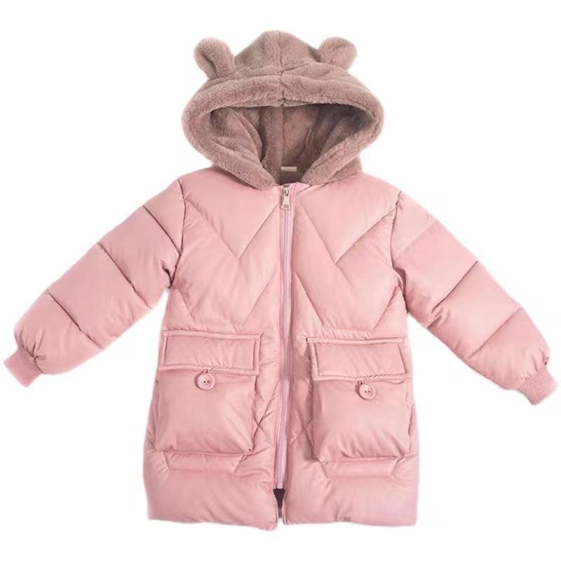 2025 Girls  Mid-Length Velvet-Lined Winter Jacket - Stylish Down-Cotton Coat 170 cm