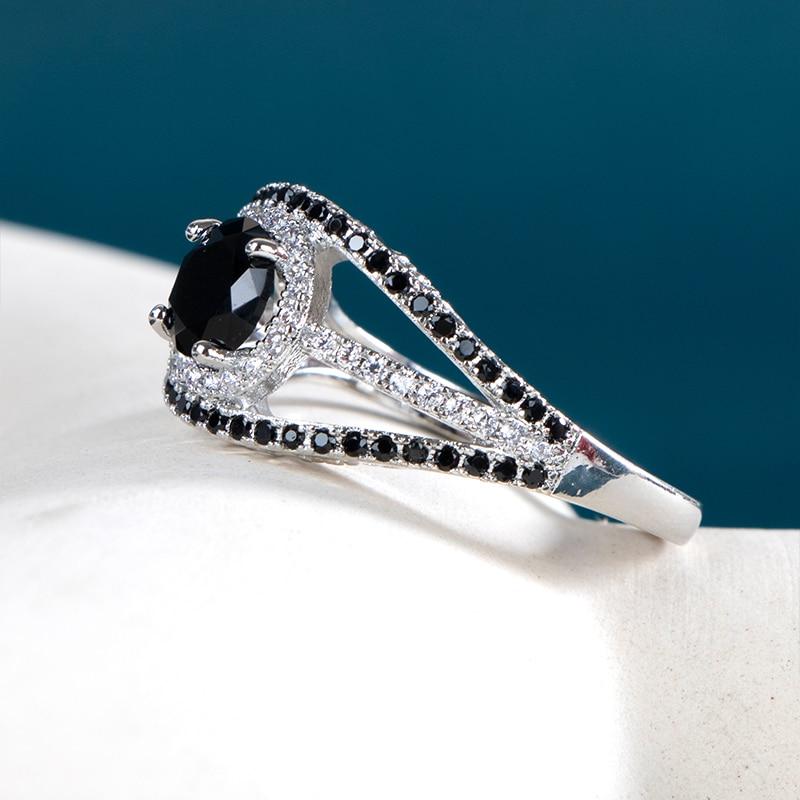 POMOiii Bague Vintage pour charme dame cristal noir pierre couleur argent anneaux de mariage ovale Zircon bague de fiançailles bijoux fête