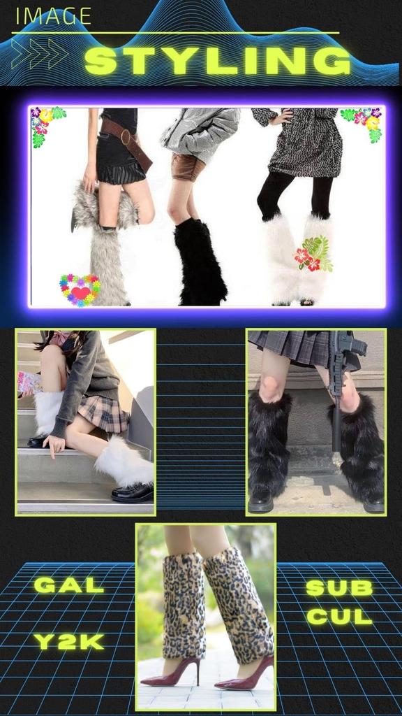 Lösa strumpor benvärmare päls y2k mode fejkpäls benvärmare subkultur min stil mode [Bg3] (1, vit, 35)