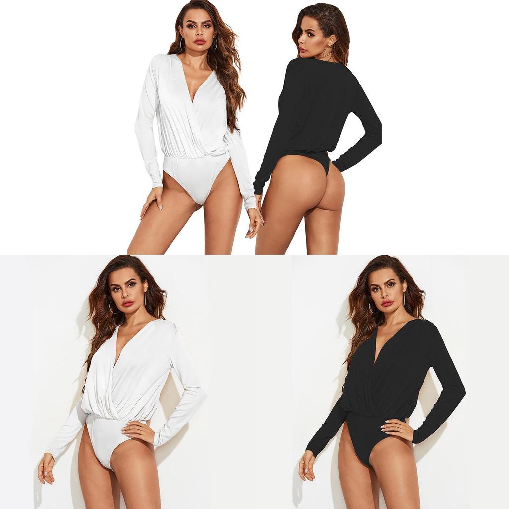 Polyester Fabric Deep V Neck Jumpsuit With Irregular Design For Fall Fashion Women