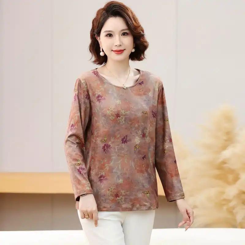 High Elastic German Velvet Spring and Autumn Long-sleeved Bottoming Middle-aged and Elderly
