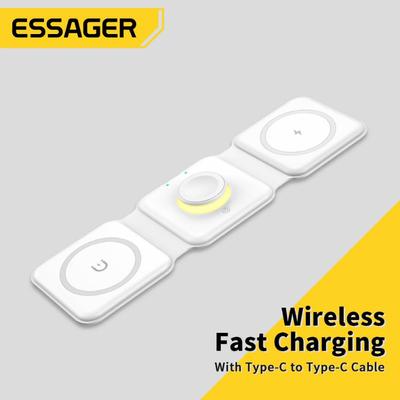 Essager Magnetyczna bezprzewodowa ładowarka Qi 15 W składana podstawka do ładowania dla IPhone 14 13 12/Airpod/iWatch 7 6 szybkie ładowanie