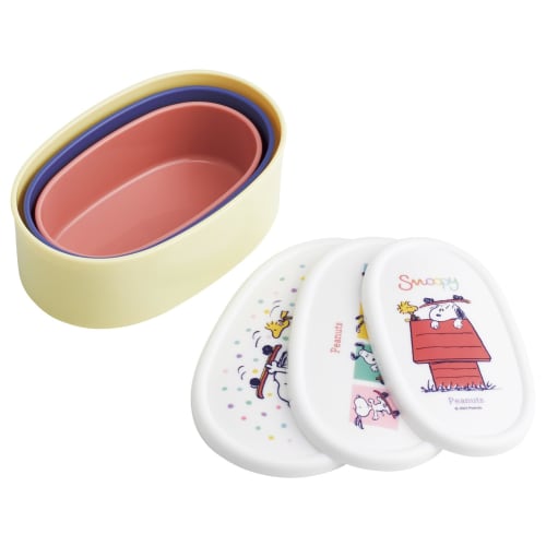Skater Ag+ Antibacterial Lunch Boxes, Sealable Storage Containers, Made in Japan (Large 400ml, Medium 280ml, Small 180ml), Set of 3, Snoopy Skateboard