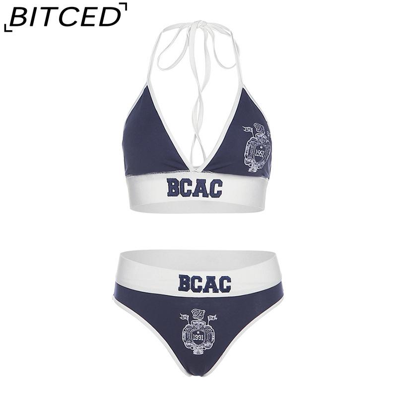 

BITCED Summer Women s Sensual Fashion Contrast Colour Letter Embroidered Lingerie Set L темно-синього кольору
