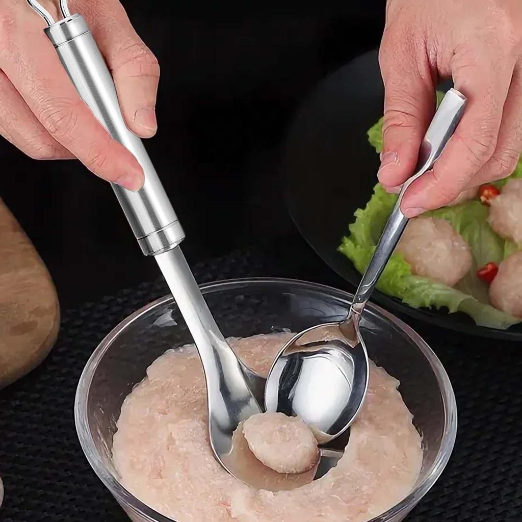 Meatball Scoop Stainless Steel Non-stick Mold Long Handle Holes Meatball Maker Shaper Mold For Dining Cooking Beef Chicken Pork