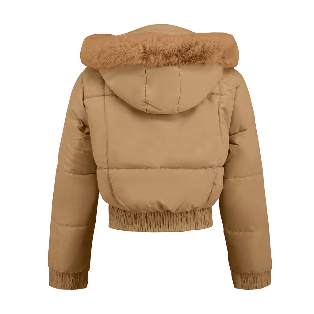 Damska krótka zimowa ciepła bawełniana kurtka jednorzędowa z zamkiem błyskawicznym