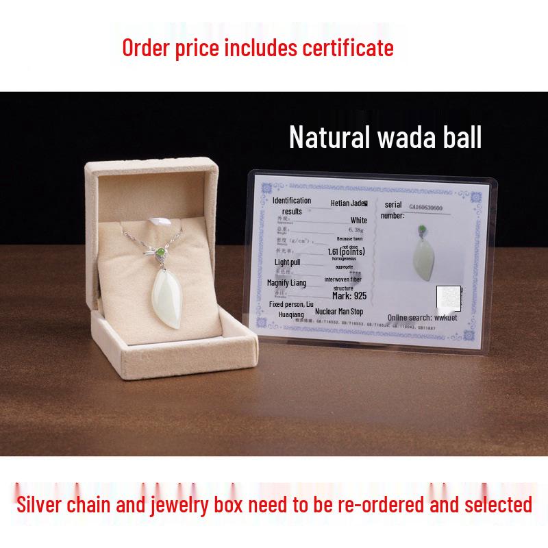 

Certified Retro Hanfu Cheongsam Necklace: 925 Sterling Silver Willow Leaf Pendant with Hetian Jade 925 Silver