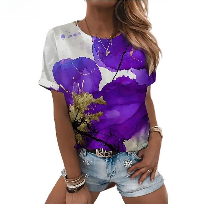 

Summer Fashion Women s Short sleeved T-shirt Flower 3D Digital Printed Short sleeved Loose Soft Round Neck Top for Women 3210 EMA 6XL