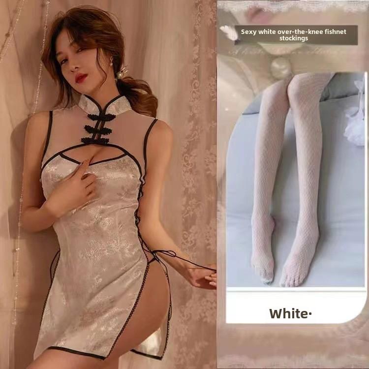 Sexy Retro Jacquard Strap Cheongsam Uniform Temptation Perspective Sex Underwear Stand-up Collar Buckle