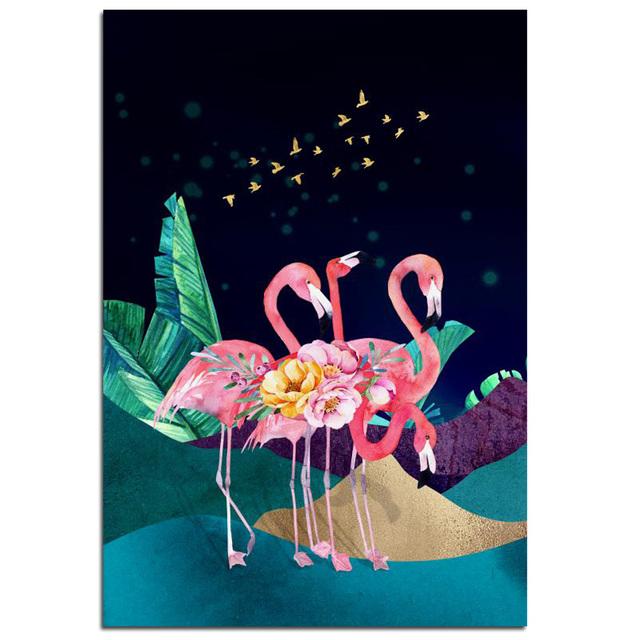 Cadru din lemn masiv Animal nordic Modern Pink Flamingo Pictură pe pânză Postere și imprimeuri Poze de artă de perete pentru sufragerie Decorare interioară a casei