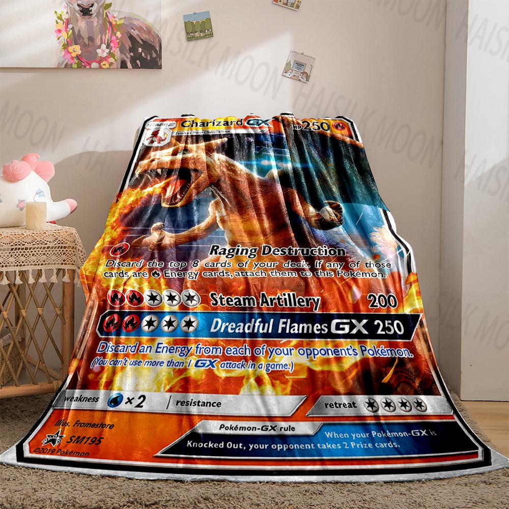 1PC Pokémon Cards Charizard Print Blanket Fluffy Plush Sofa Bed Blanket for Kids Adults Travel Camping Supplies Car Office Gifts