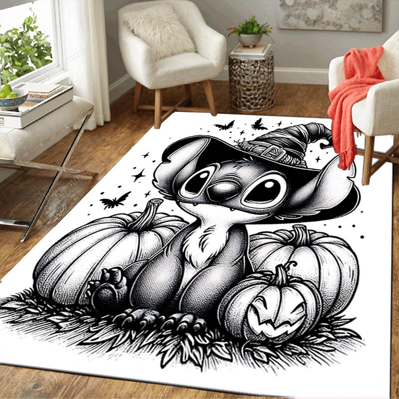 1Pc Halloween Stitch Pumpkins Printed Flannel Rug Soft Non Slip Carpet for Bedroom Living Room Office Floor Outdoor Home Decor Xmas Gift H1454