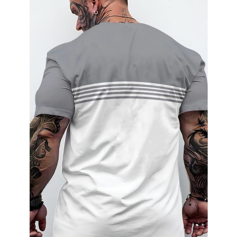 Printed Summer Men's Casual Versatile Trendy Fashion Color Blocked Short Sleeved Round Neck T-shirt