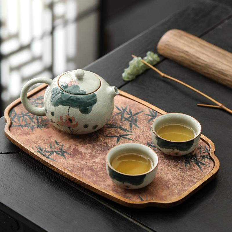 Ge Kiln Hand-Painted Kung Fu Tea Set, Household High-End Ceramic Teapot, Teacup Cover Bowl, Gift For Elders