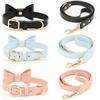 Adjustable PU Leather Pet Collar Leash Set Cats Dogs - Blue Black Pink M L Sizes