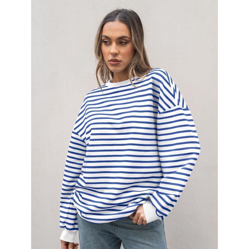 Spring Autumn Women's Plus Size Sweatshirt Striped Long Sleeve Round Neck Oversized Sweatshirt Y2K Sweatshirt
