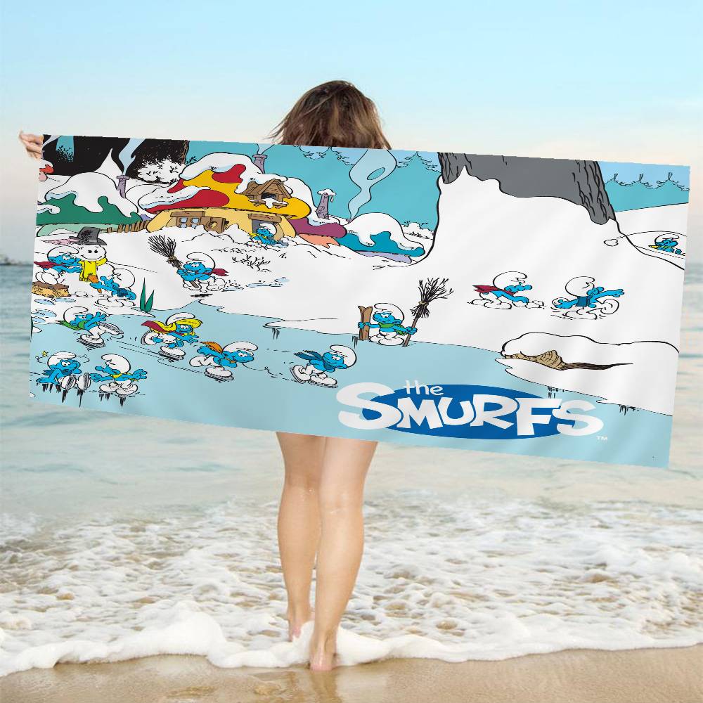 Cartoon Cute S-Smurfs Microfiber Blanket Quick Drying Beach Towels Oversized Printing Super Absorbent Pool Towel Blanket