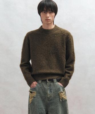 BIG UNION Alpaca Boucle Crop Knit (Olive)