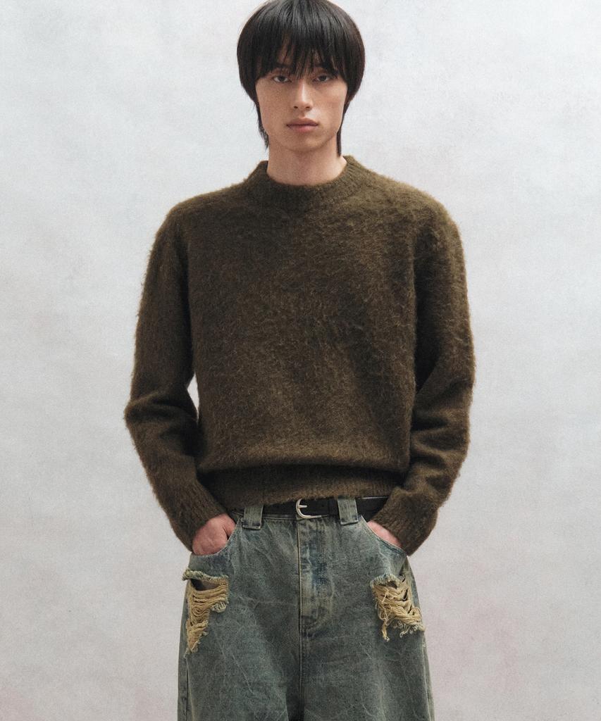 BIG UNION Alpaca Boucle Crop Knit (Olive)