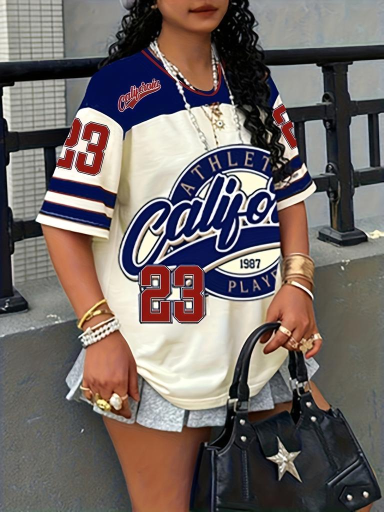 Women's California Vintage Sports T-Shirt, Versatile Daily Streetwear Top