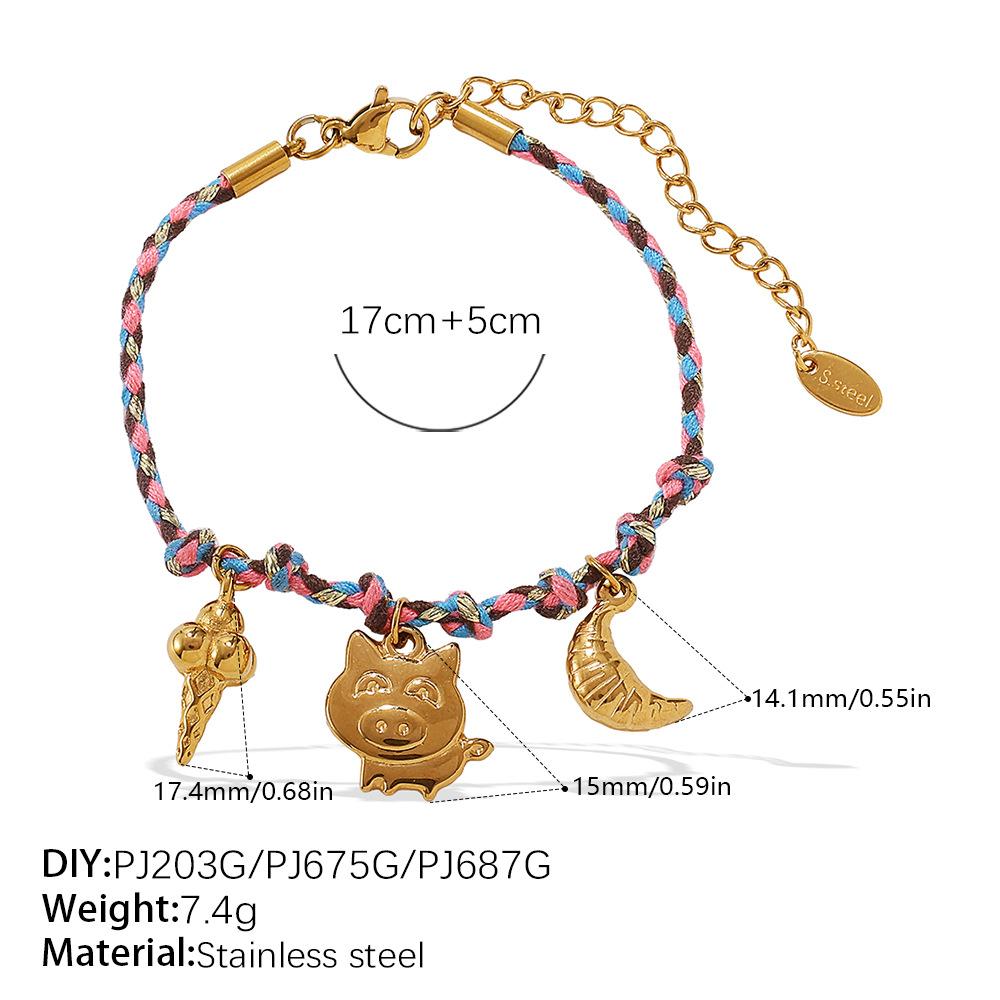 Fashion Creative Simple Color Rope DIY Pendant Bracelet Stainless Steel Gold-plated Love Pendant Necklace Jewelry Women