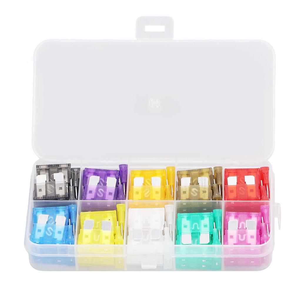 100 szt. Samochodowy Bezpiecznik Płytkowy Średni 2A?Zestaw 35A 10 typów bezpieczników do ochrony