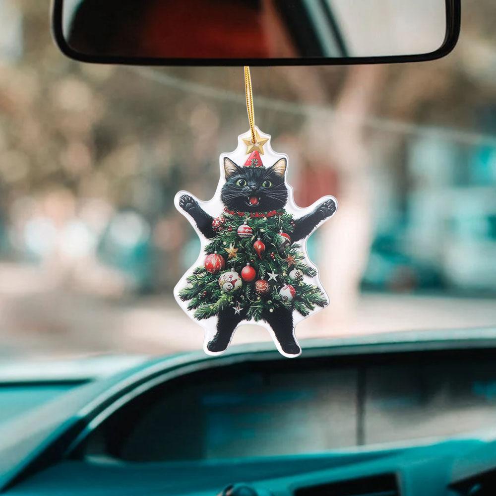 Cartoon Christmas Cat Pendant 2D Cat Hanging Ornaments Xmas Tree Ornaments  New Year Gifts