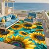 Sunflower Floral Printed Area Rug, Teal Background Decor Floor Mat, Soft Washable Rug for Living Room, Bedroom, Patio