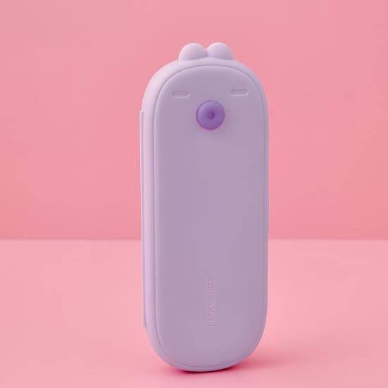 Stationery Pen Box Bunny Shape Design Sealed Snap Closure Large Capacity Pencil Case Food-Grade Silicone Soft Silicone Pen Holder School Supplies