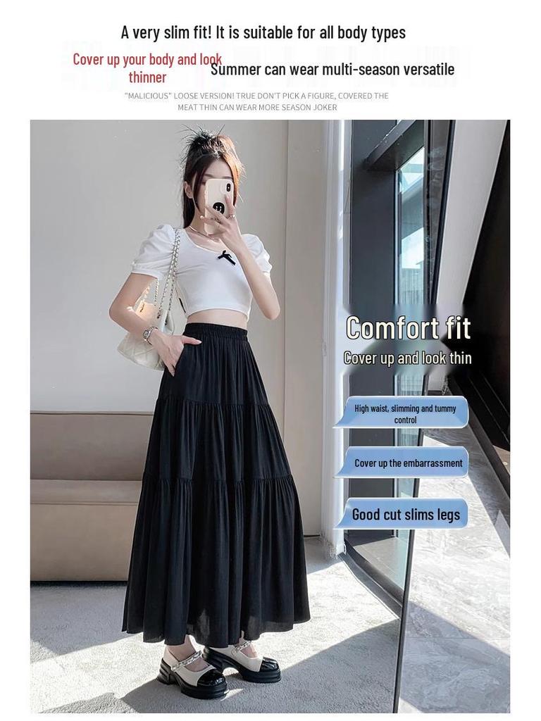 Women's 2024 High-Waisted A-Line White Long Skirt - Summer Slim Fit for Pear Shapes