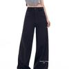Autumn Black Wide-Leg High-Waist Pants for Plus Size Women