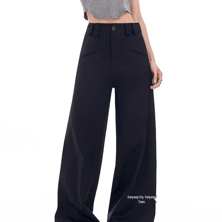 Autumn Black Wide-Leg High-Waist Pants for Plus Size Women