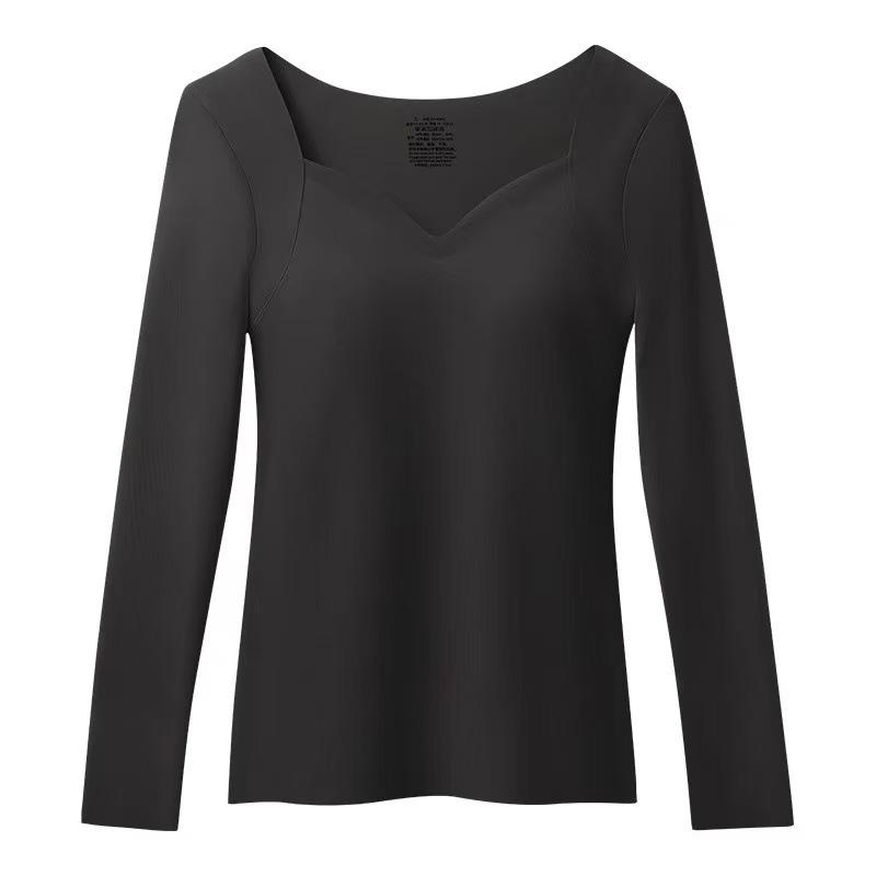 Women S Plus Size Long Sleeve Thermal Underwear With Built In Bra Pad V Neck Base Layer