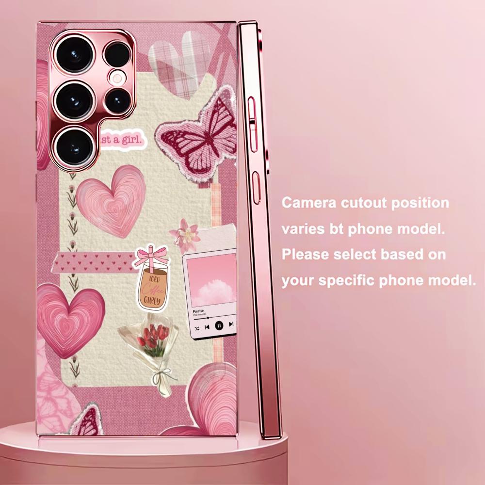Bestseller Pink Heart-shaped Butterfly Madam Pink Glass PhoneCase for Samsung Galaxy S26 S25 S24 S23 S22 FE Ultra Plus Female